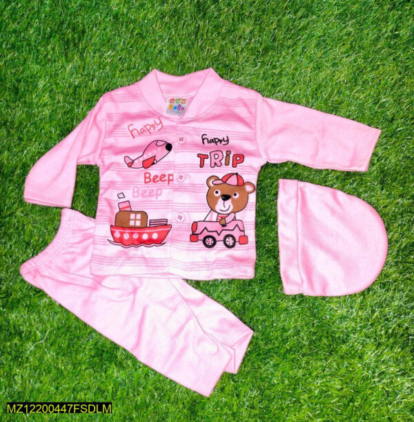 3-Piece Newborn Baby Girl Suit – Soft Blended Fabric with Shirt, Trouser & Cap